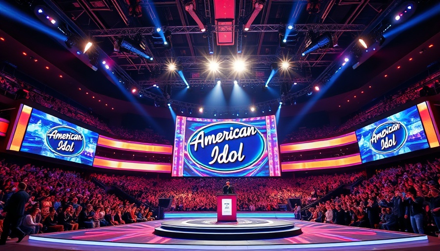 American Idol stage with vibrant lighting and audience in attendance.