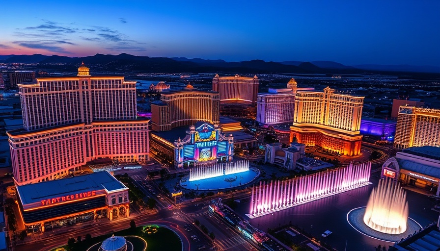 Night view of Las Vegas resorts with lights and fountains, highlighting Vegas resort prices.