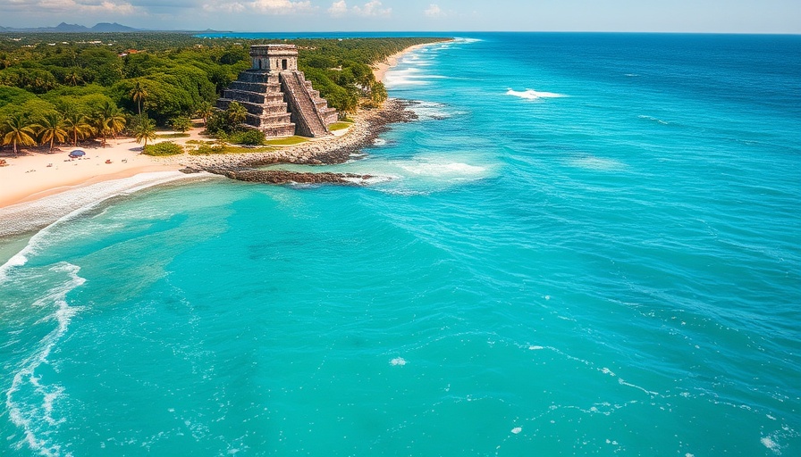 Stunning view of Tulum beach and ruins under bright daylight.
