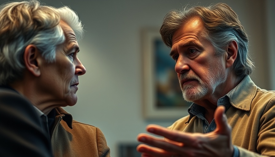 Middle-aged couple discussing retirement scams seriously indoors.