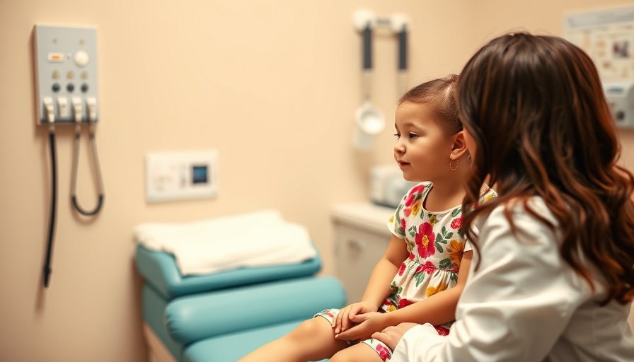Medical consultation with child in floral dress, focus on healthcare discussion.