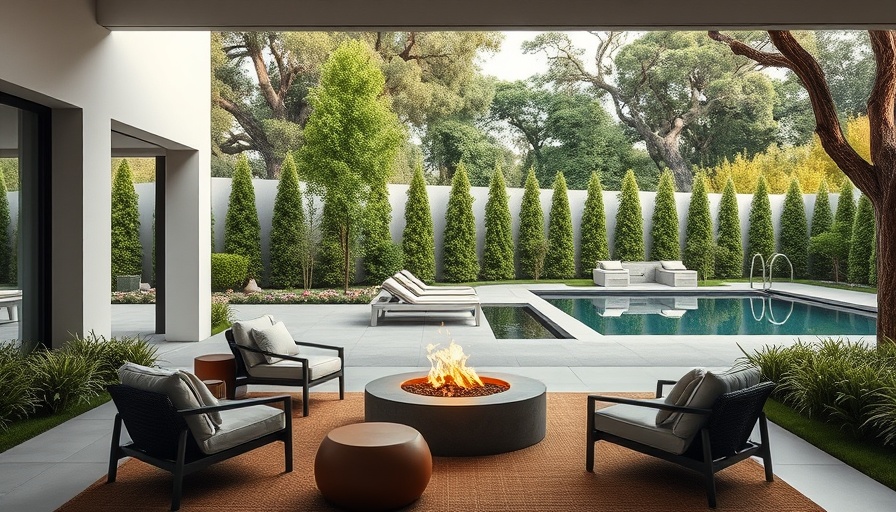 Stylish backyard living area with pool and seating for design ideas.