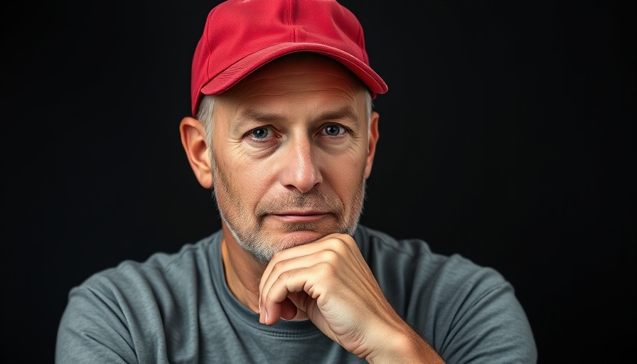 Casual portrait of a thoughtful man wearing a red cap.