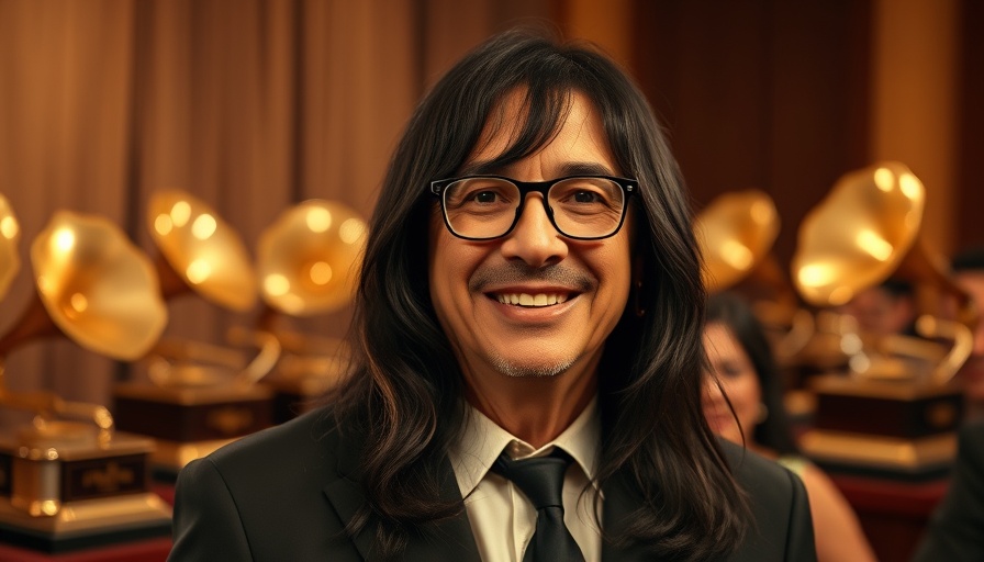 Ozzy Osbourne at a formal event with awards background.