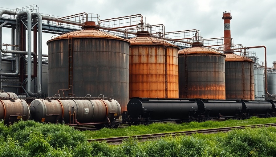 Industrial facility with rusted tanks and railcars in Waggaman.