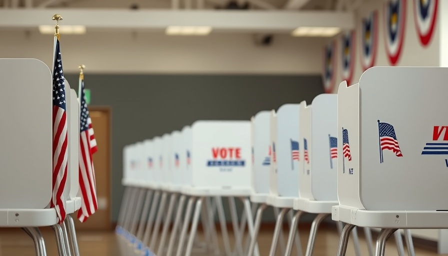 Voting booths with American flags for New Orleans mayoral race polls.