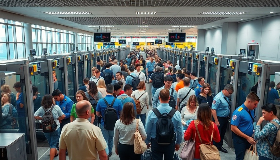 Airport security checkpoint with travelers in the One Stop Security travel program.