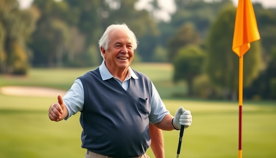 Elderly man celebrates hole-in-one at 90 years old on golf course.