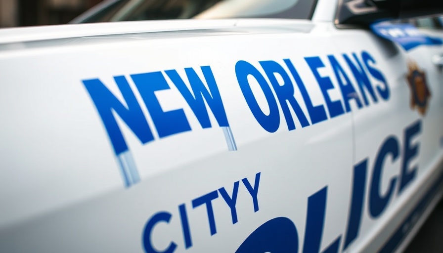 New Orleans police car close-up, blue insignia, city police logo.