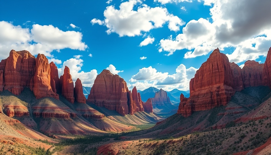 Scenic landscape of 'Fittest US city' with red rocks and mountains.