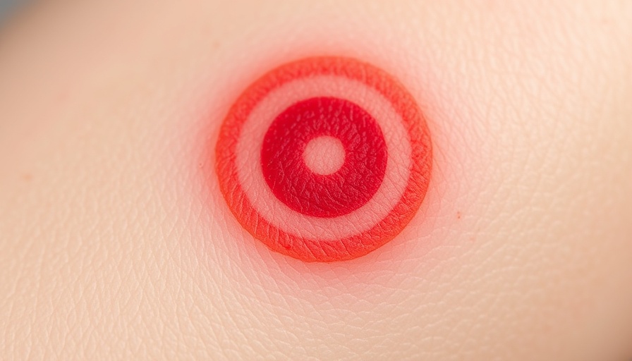 Close-up of Lyme disease rash with bullseye pattern.