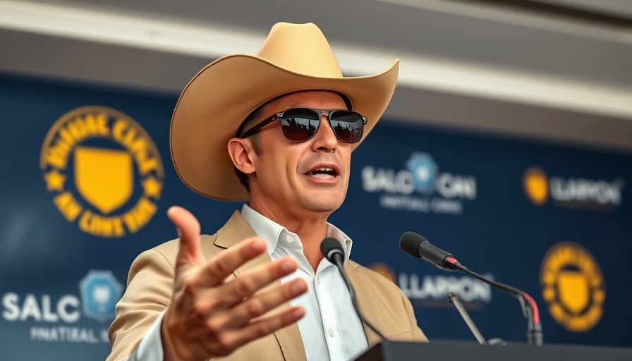 Confident speaker at press conference discussing important topic.