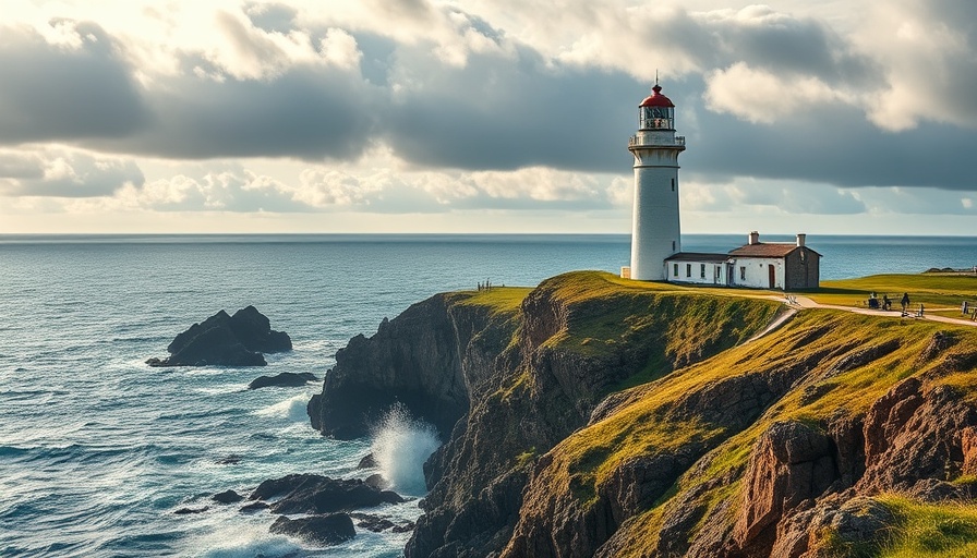 Turnberry Scotland coastal landscape with lighthouse and rocky shore.