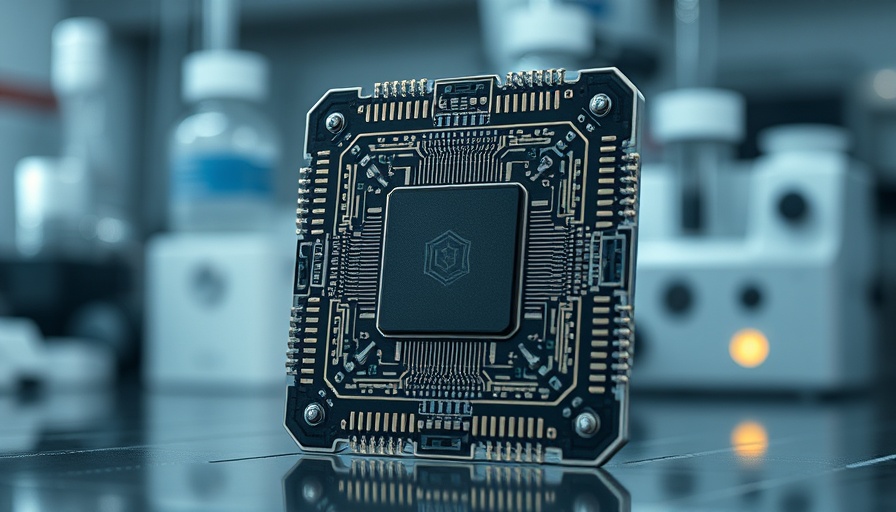 Close-up of quantum computing chip signaling breakthroughs.