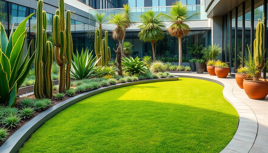 Modern garden with curved garden edging and lush greenery.