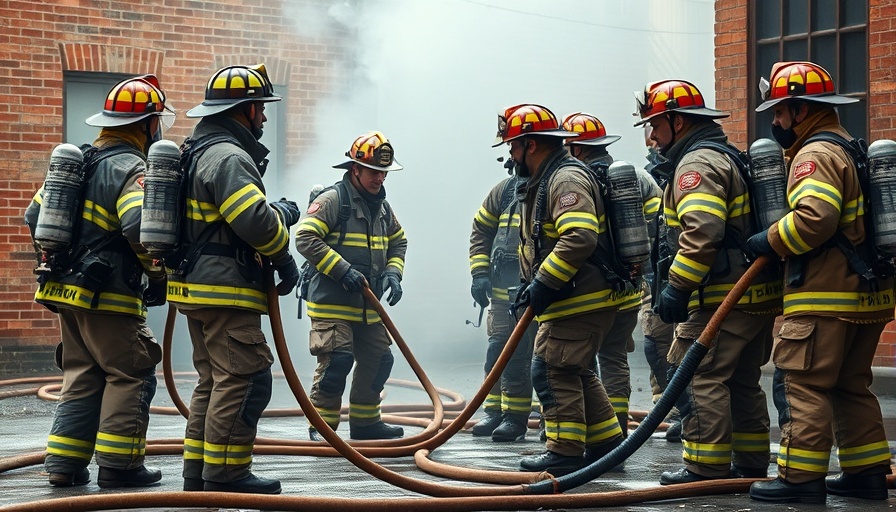 Firefighters cleaning up after a fire in a brick building in Louisiana.