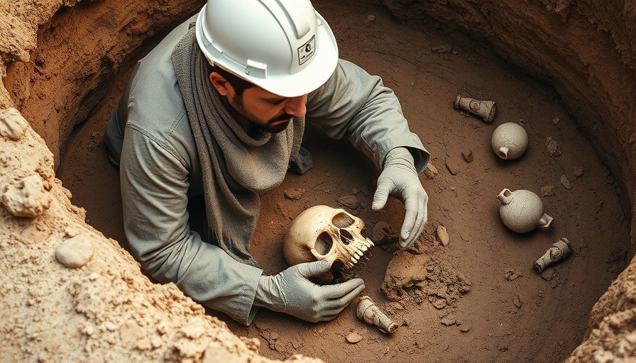 Archaeologist discovers skull among 1,000-year-old tombs with pottery.
