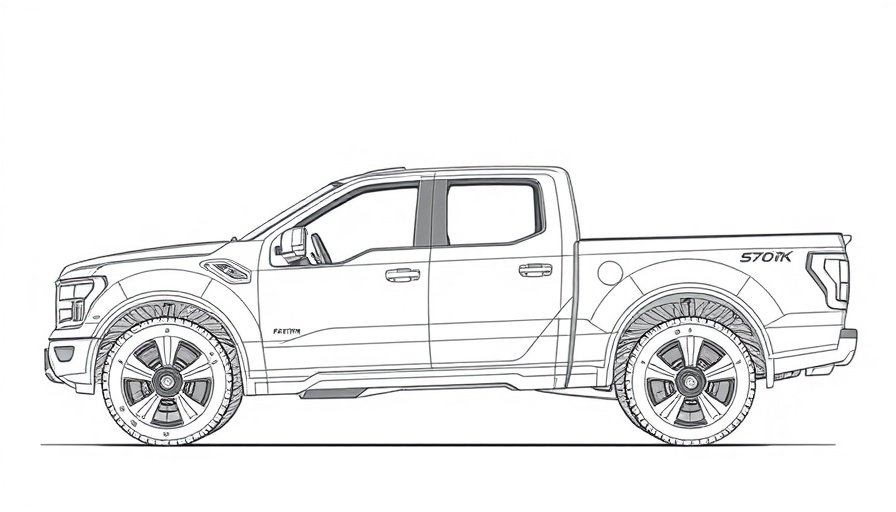 Ford electric pickup patent drawing with sleek design.
