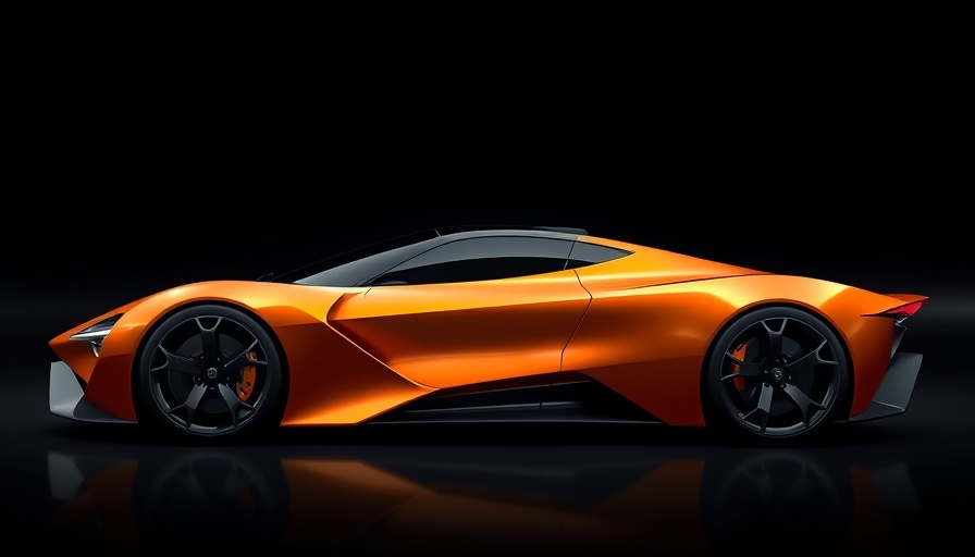 Sleek new V-12 supercar in vibrant orange with futuristic design.