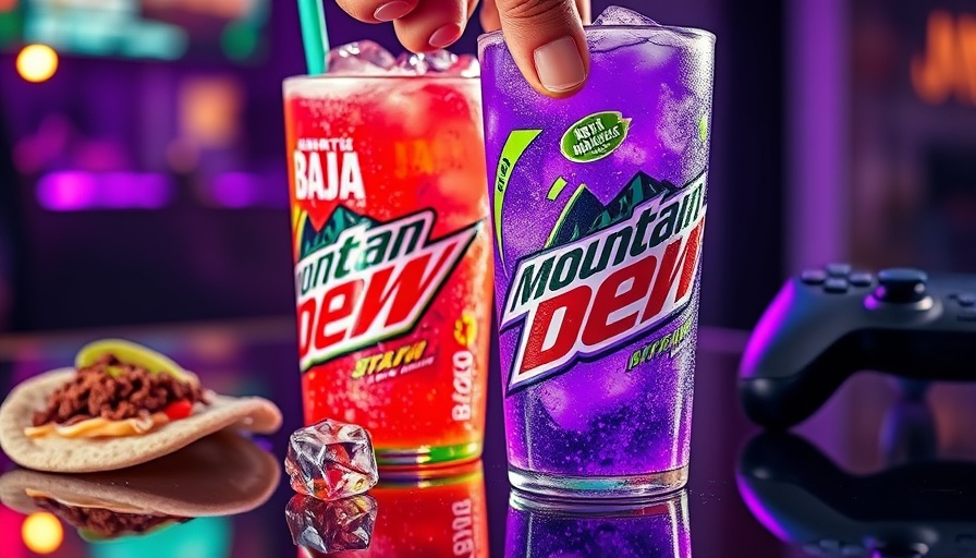 Mountain Dew Baja Midnight drinks at Taco Bell with a taco and controller.