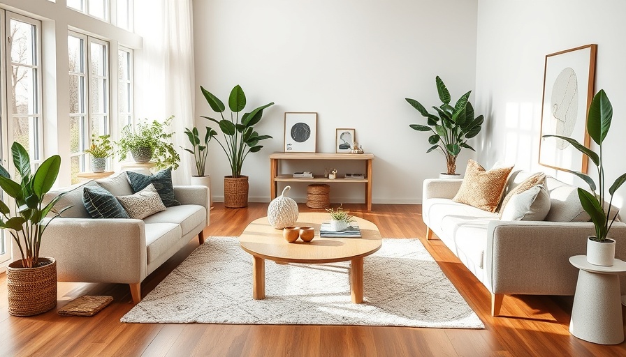 Elegant living room with modern coffee table in cozy Scandinavian design.