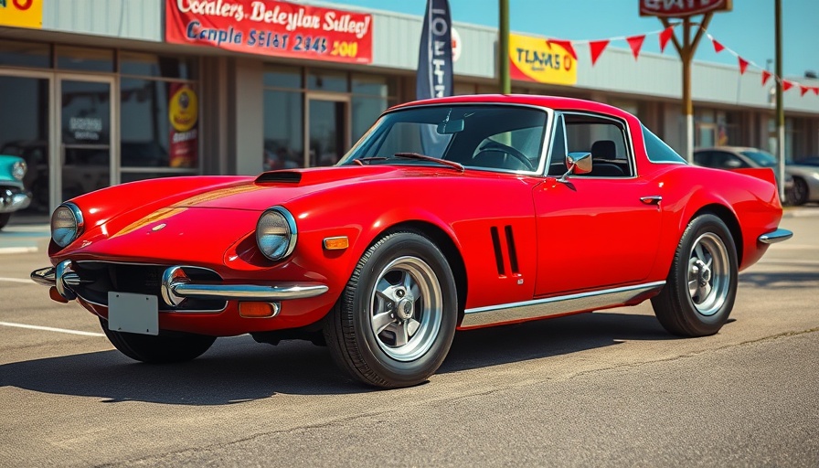 Buy used cars, showcasing vintage red sports car at dealership.