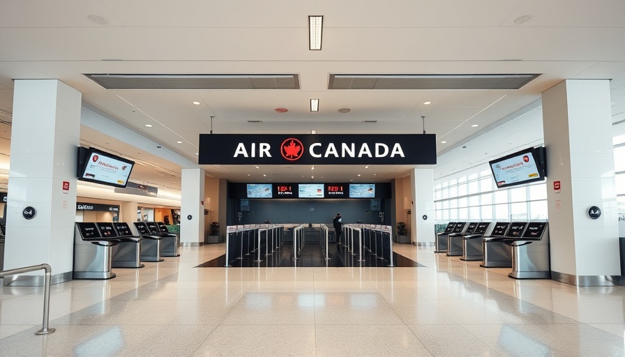 Air Canada bag drop area at airport, modern design environment.