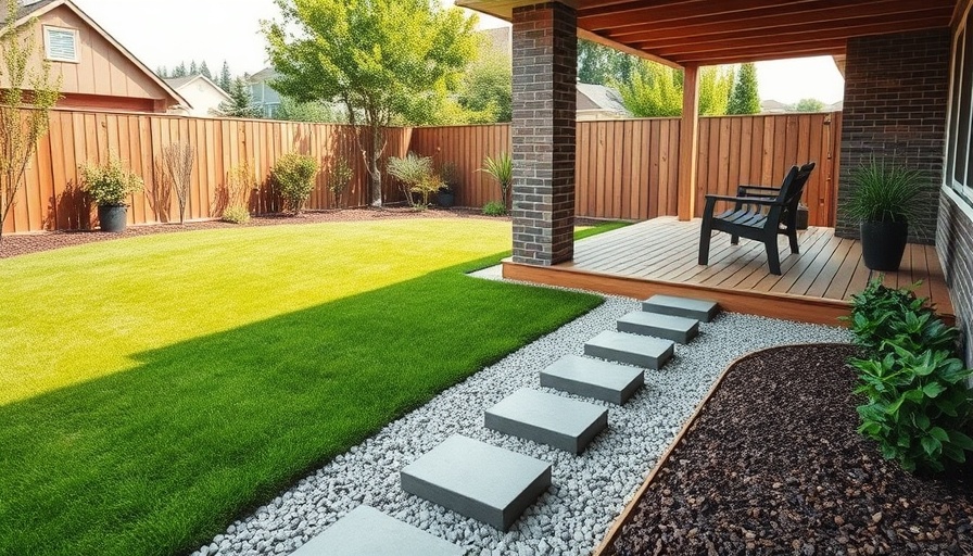 Low maintenance landscaping design ideas with a modern backyard, featuring artificial grass and stepping stones.