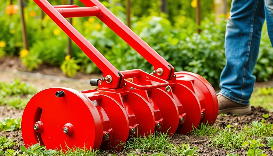 Innovations for gardening with a spiked red garden aerator
