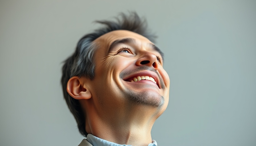 Smiling middle-aged man in light blazer, relaxed expression, soft lighting