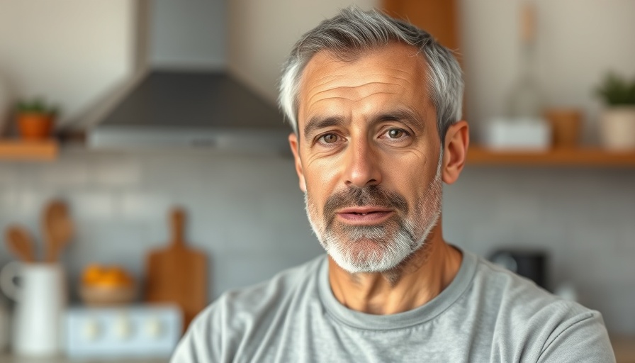 Middle-aged man discussing normal blood sugar levels indoors.