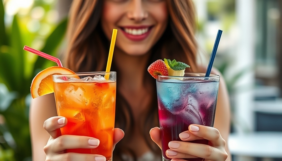 Close-up of colorful cocktails and person outdoors, highlighting tainted cocktails and travel safety.