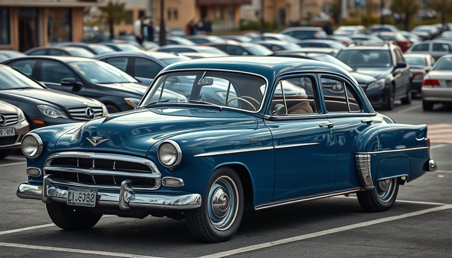 Classic blue sedan parked in an urban lot, buy used cars.