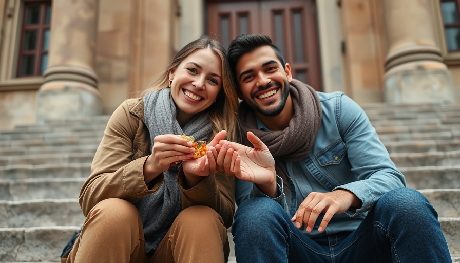 Two people happily showcasing rare ancient gold discovery.
