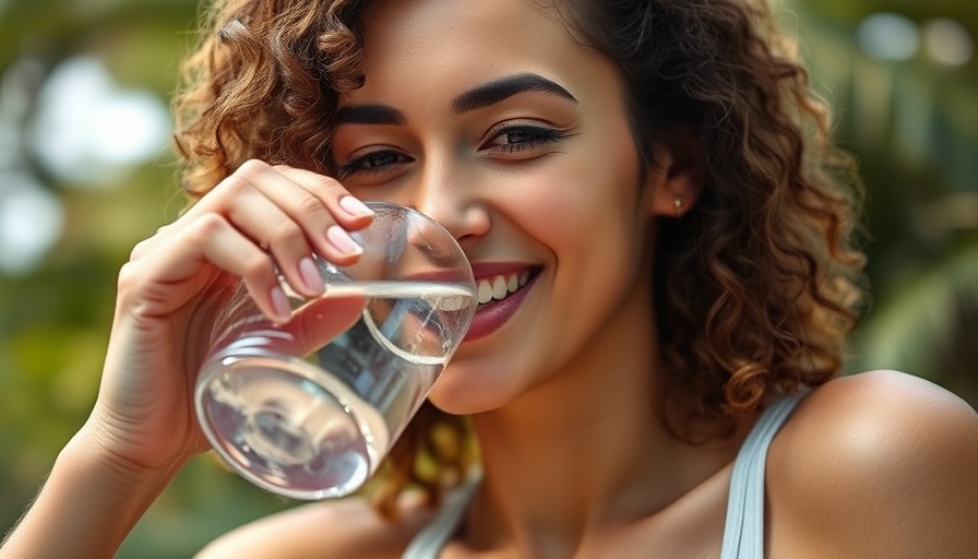 Woman drinking water outdoors, highlighting hydration needs.