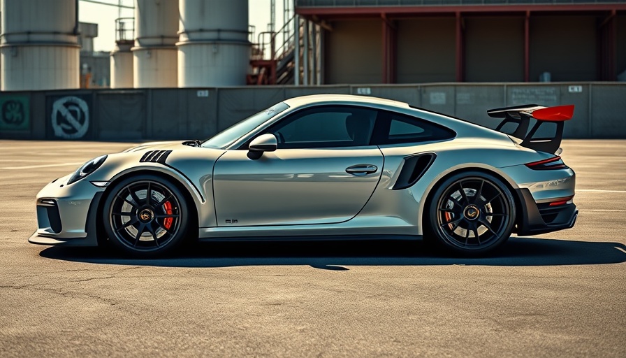 Sleek Porsche 911 GT3 RS parked outdoors in an industrial setting.