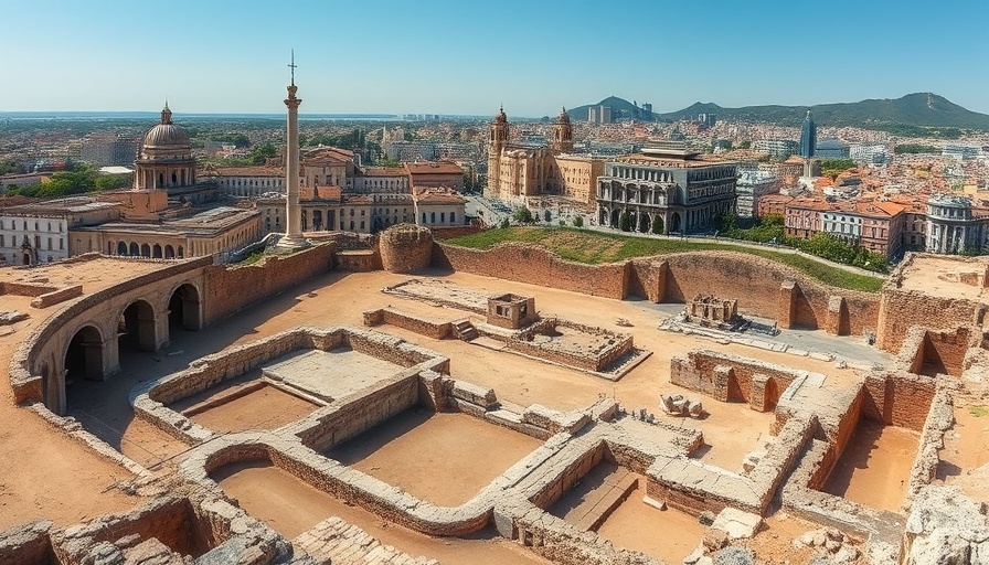 Ancient Roman apartment discovery at excavation site in modern cityscape.