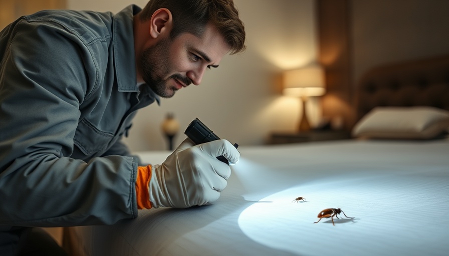 Inspecting mattress for bedbug infestation in Midwest City hotel.