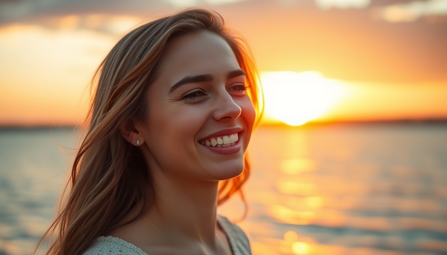 Young woman at sunset by a lake.