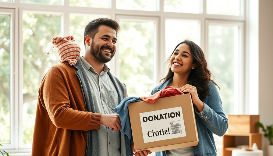 Happy couple organizing clothes for donation in bright room. Moving Checklist for Renters.