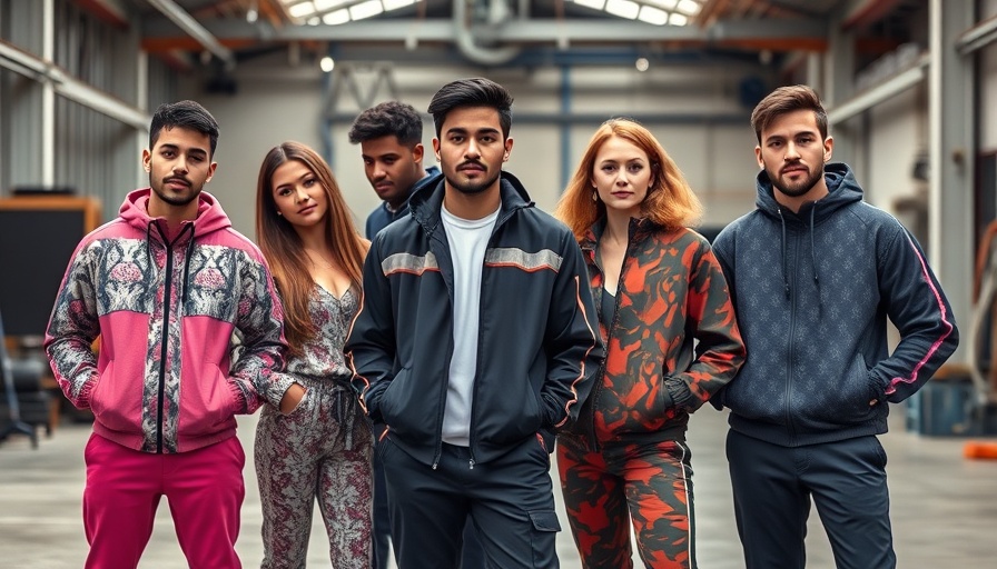 Diverse group modeling Travis Kelce American Eagle collection in studio.