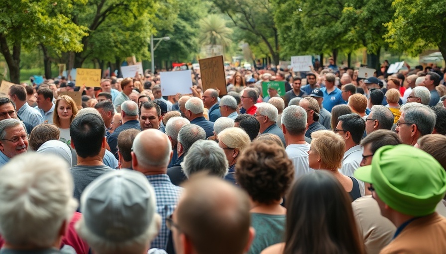 Public rally with diverse crowd expressing views on leadership changes.