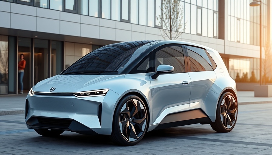 Sleek electric vehicle in modern urban setting, Afeela direct sales model lawsuit.