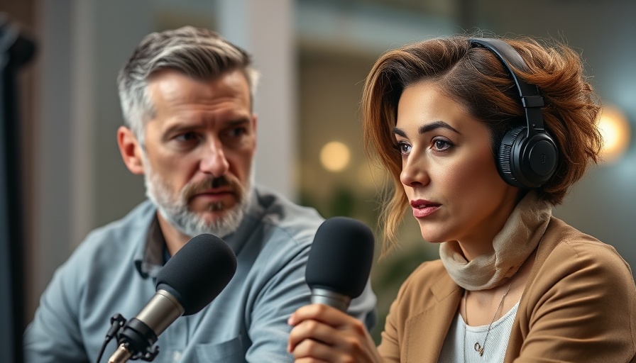 Focused speakers podcast setup discussing fire safety lessons indoors.