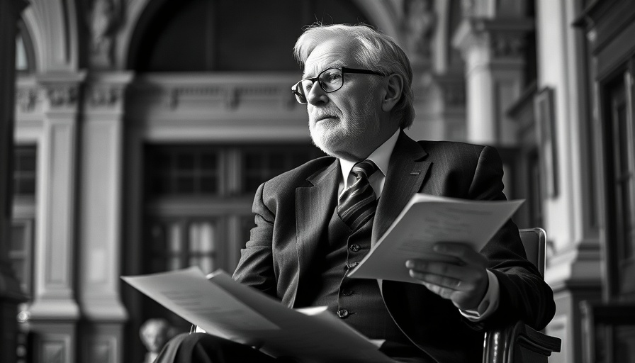 Thoughtful older man in suit in architectural setting, Frank Lloyd Wright home design.