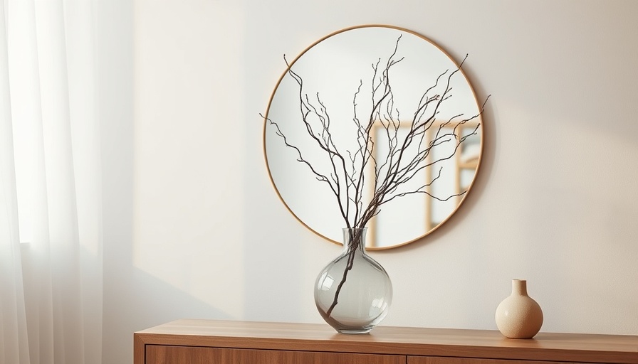 Minimalist decor with vase and mirror in smart home.