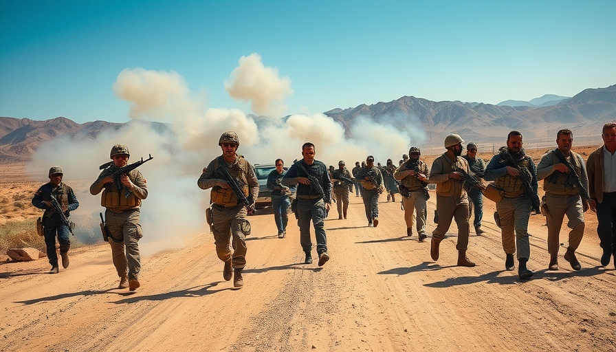 Tense standoff with military personnel and civilians amid smoke.