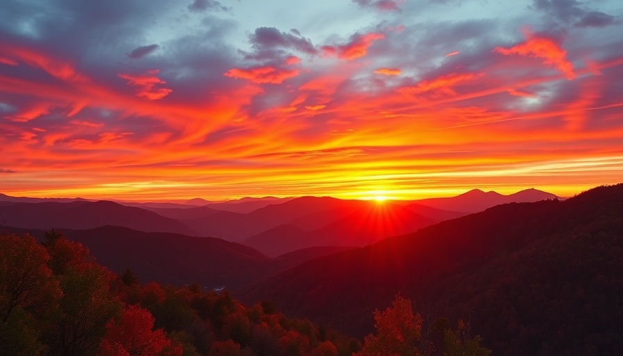 Breathtaking sunrise over Gatlinburg's Smoky Mountains, autumn foliage