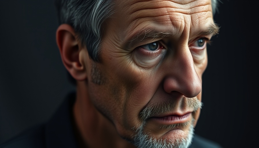 Middle-aged man contemplating, reverse erectile dysfunction naturally theme.