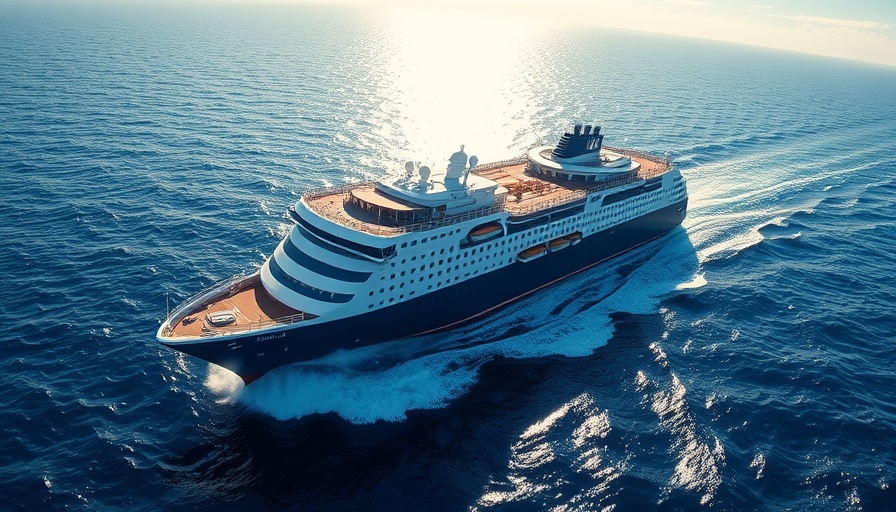 World's largest cruise ship debut on open sea, aerial view.